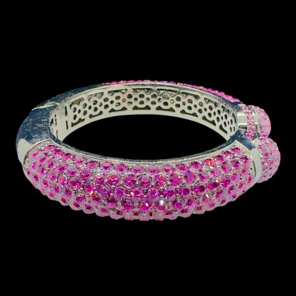 Vintage Joan Boyce "Kissable" Fuchsia/Pink Pave Crystal Cuff Bracelet - Picture 7 of 14